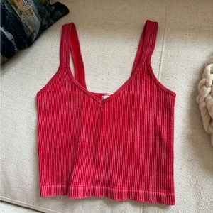 Boutique Bright Red Washer Soft Ribbed Tank